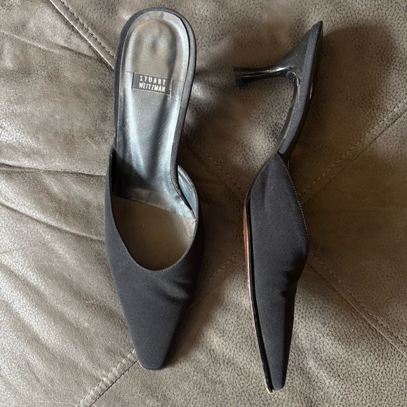 Stuart Weitzman Shoes - Stuart Weitzman VINTAGE Black Pointy Toe Kitten Heel Mules Y2K 90s Goth 8 Pinup